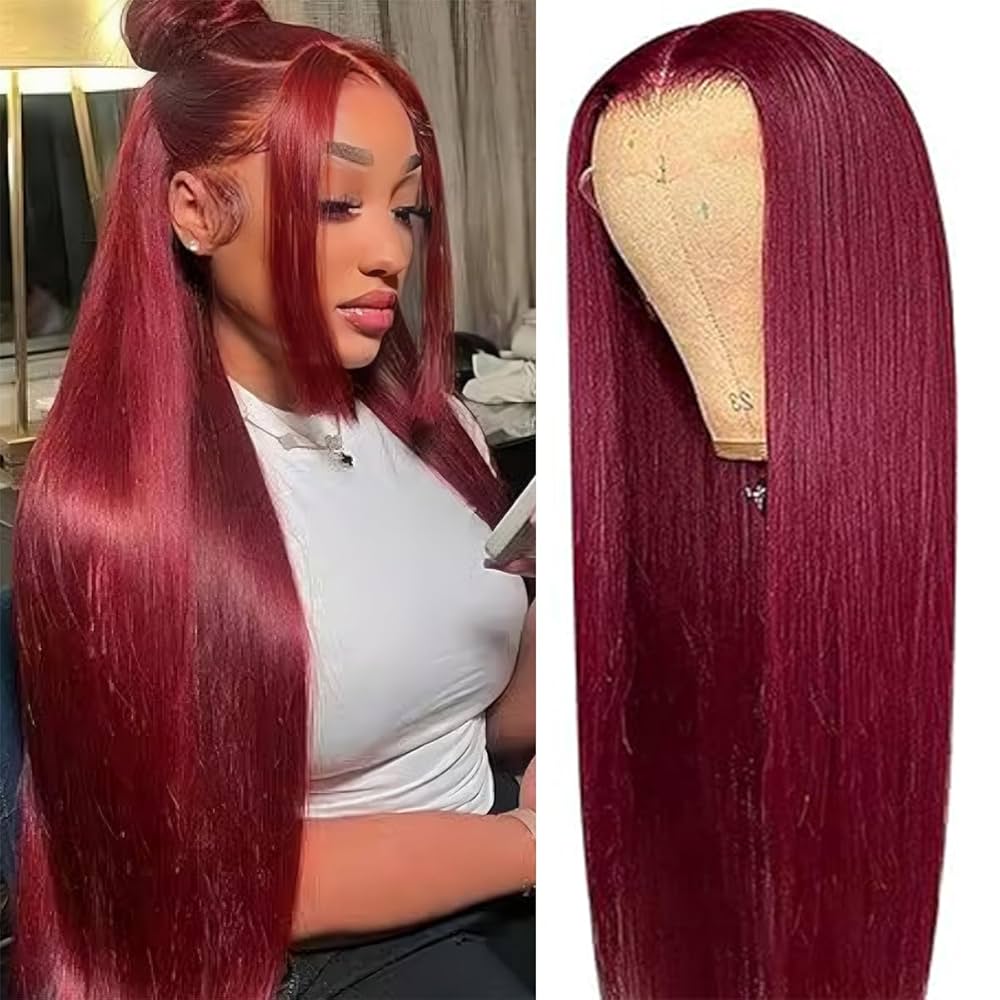 1/6 女性ヘッド : Red Long Straight Hair Red Long Straight Women's Wig with Bangs, Natural Synthetic
